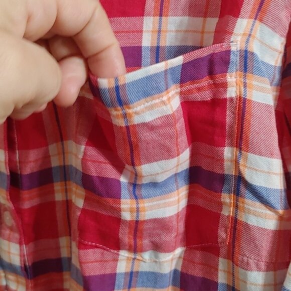 GAP factory Boyfriend fit plaid long sleeve button short blouse plus size - Picture 7 of 9